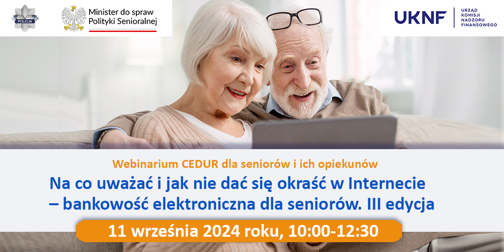 Grafika - Urząd KNF - webinarium CEDUR dla seniorów i ich opiekunów - 11 września 2024 roku